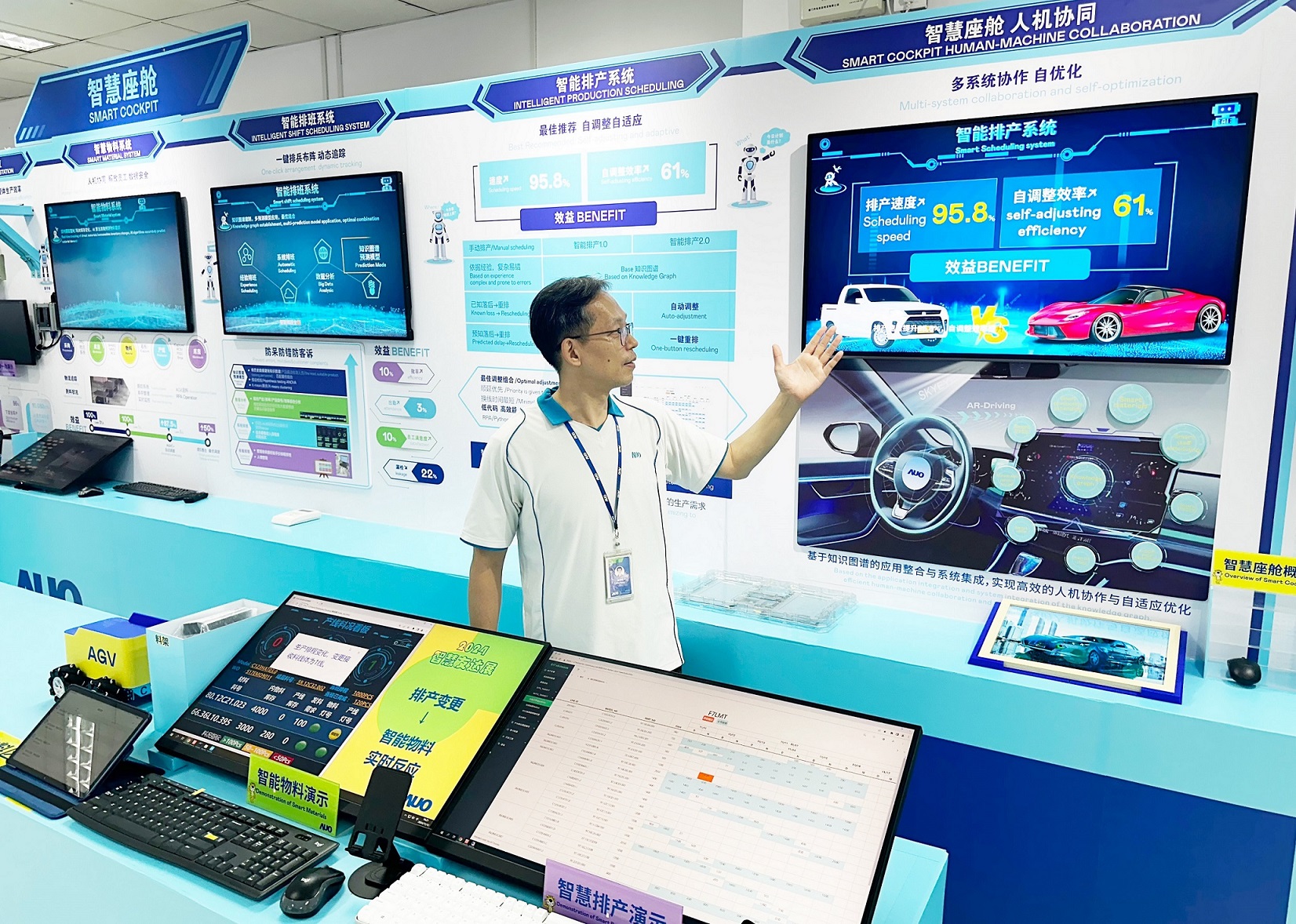 友達廈門將5G+ABC技術串聯生產管理全流程，打通研發、採購、生管、製程、設備、品質等產品全生命週期製造流程，完成數位化設計、智慧供應鏈、智慧座艙、全流程設備管理、資料驅動優化、智慧線上檢測、智慧品管等自我調整生產模式升級