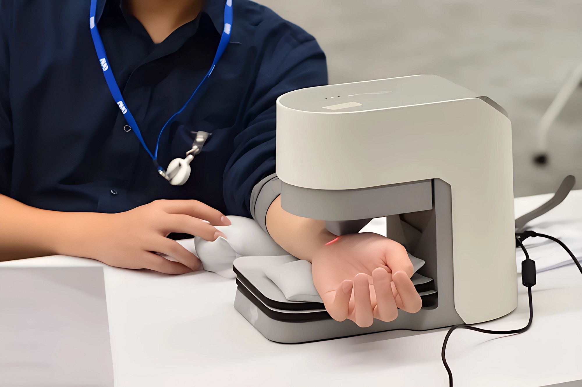 友達耘康中醫數位化檢測解決方案之脈象檢測系統採用高靈敏多點式壓力感測器，可真實還原「寸、關、尺」三部脈象量測結果